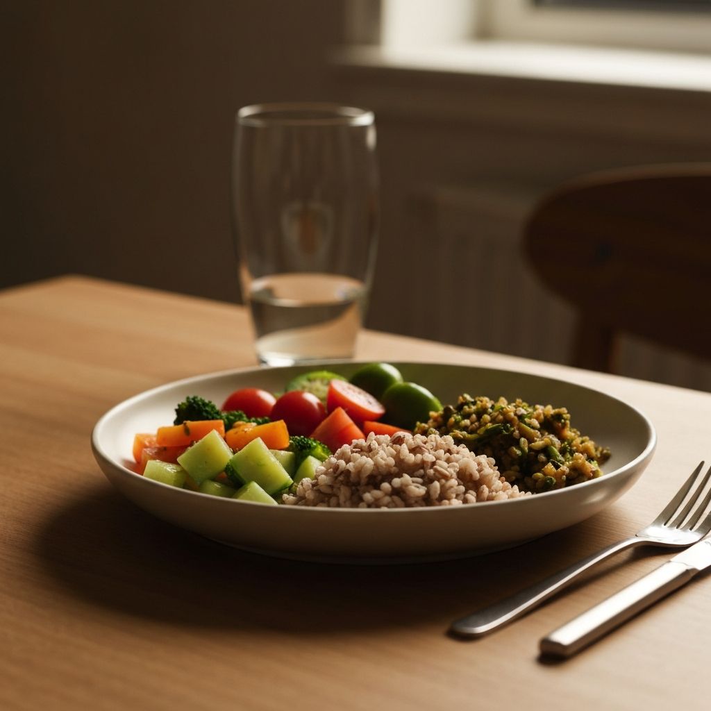 Здравствена исхрана на столу са поврћем и целим крајевима, теплим светлом